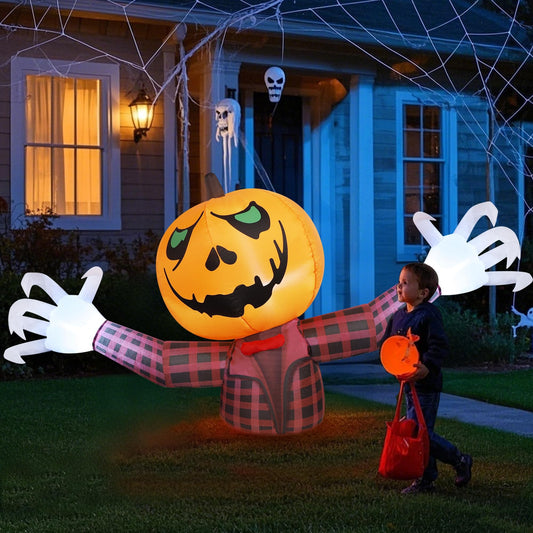 Youngfan 7FT Long Halloween Inflatable Outdoor Decorations Pumpkin Ghost