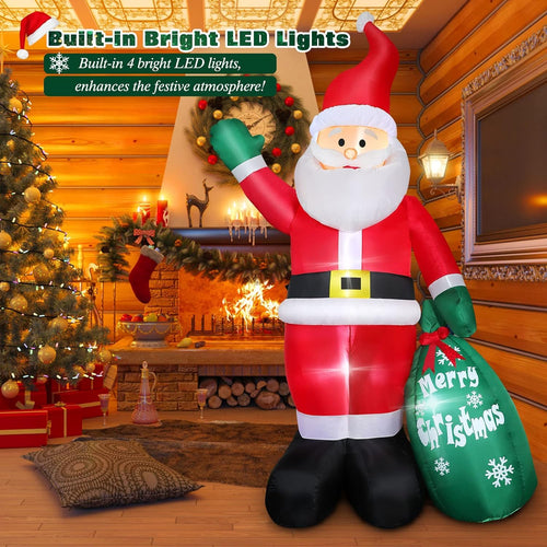 Christmas Santa Claus Inflatable Outdoor Decoration with LED Lights and Gift Bag