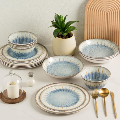 Melamine Dinnerware Set with Plates and Bowls for Indoor and Outdoor Use