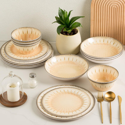 Melamine Dinnerware Set with Plates and Bowls for Indoor and Outdoor Use
