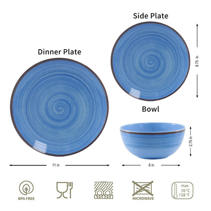 Green Melamine Dinnerware Set with Plates and Bowls for Camping and RV Use