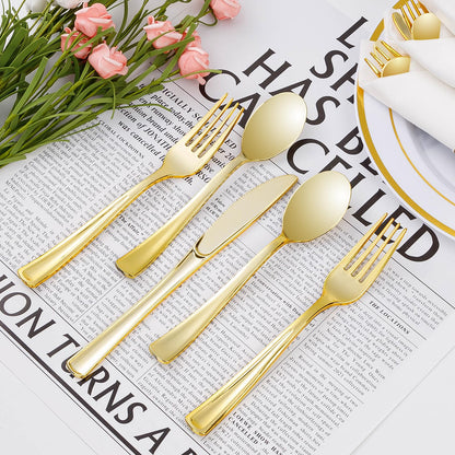 Wrapped Disposable Silverware Set with Forks, Knives, Spoons and Napkins