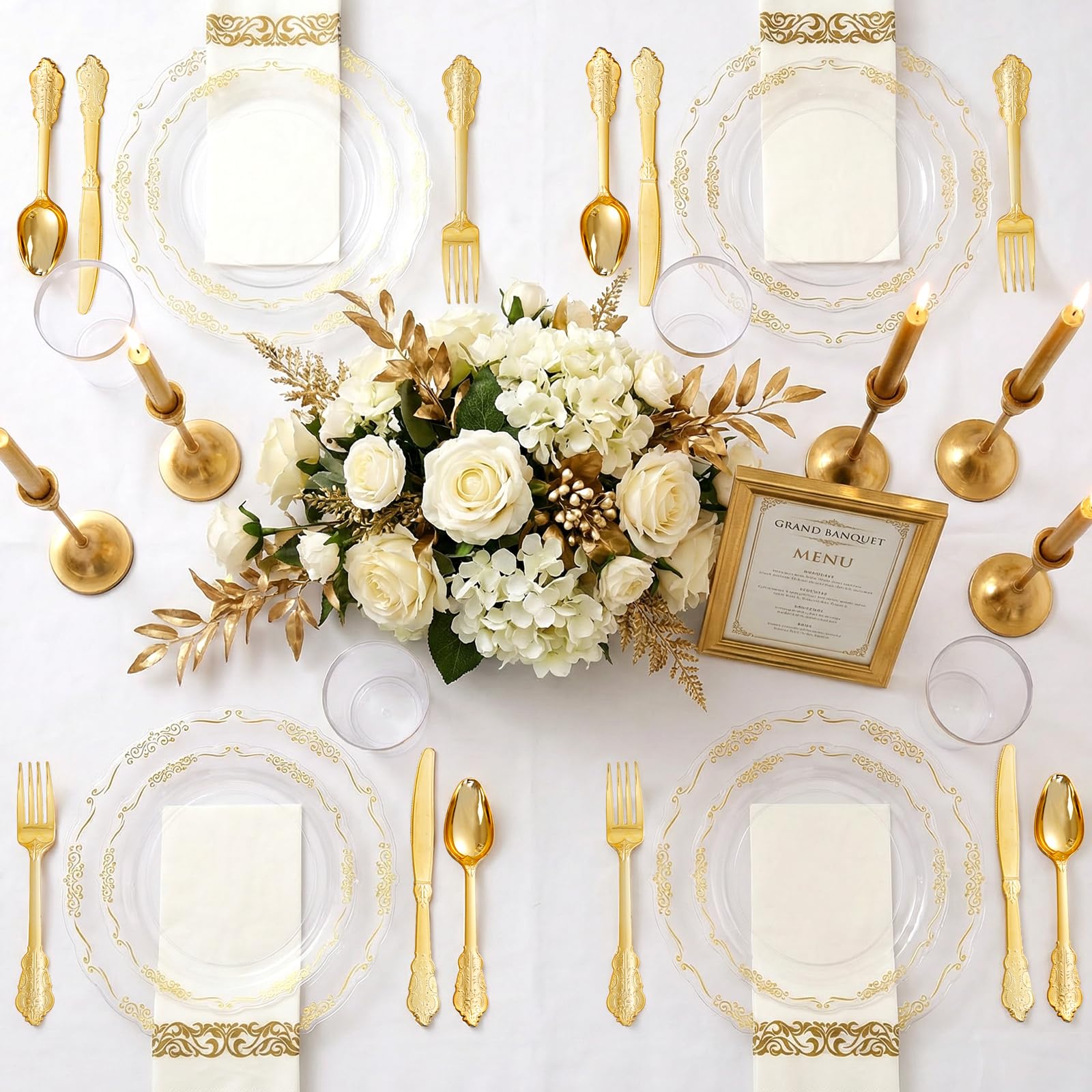 Elegant Disposable Dinnerware Set with Plates, Cups and Cutlery