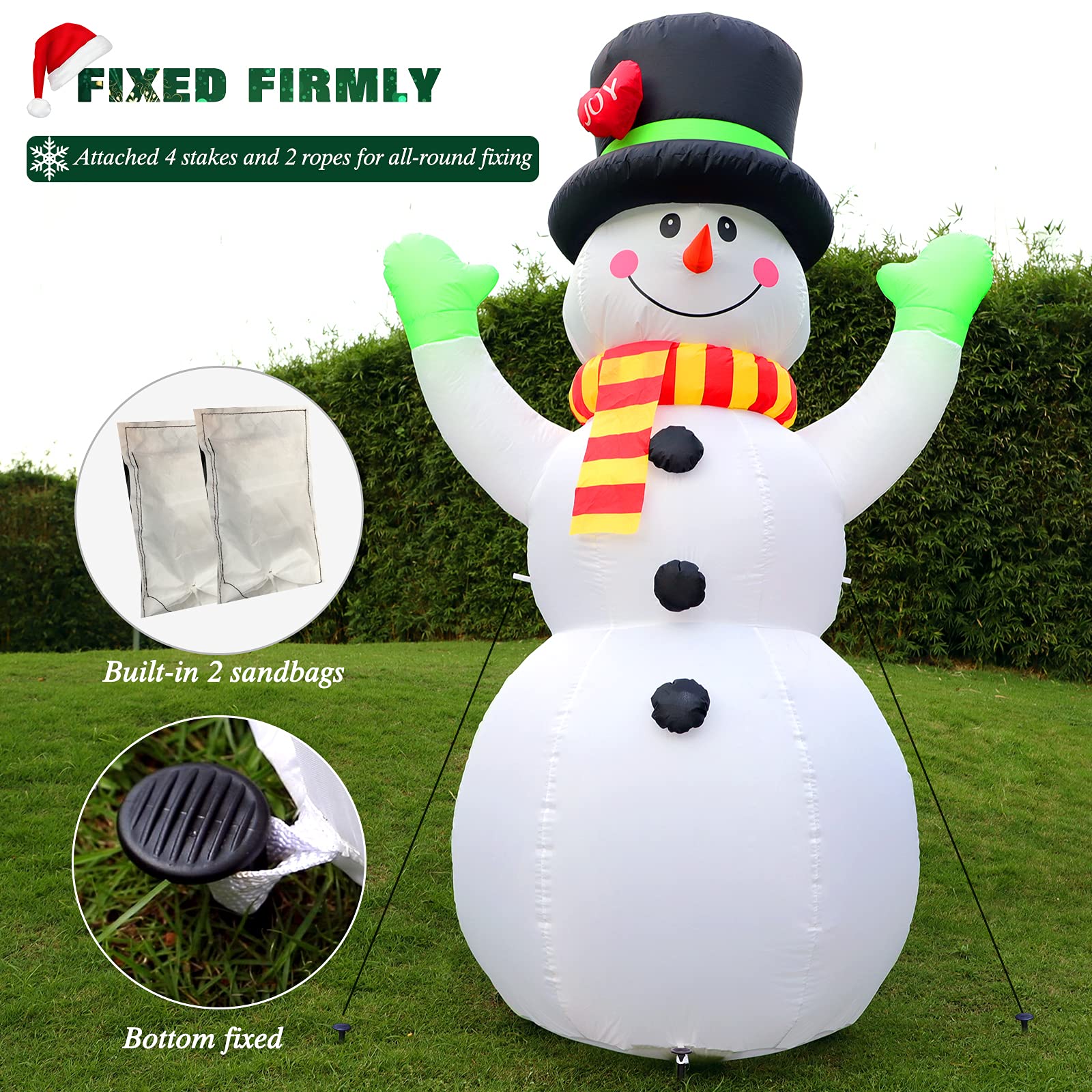 Christmas Snowman Inflatable Outdoor Decoration with LED Lights and Magic Hat