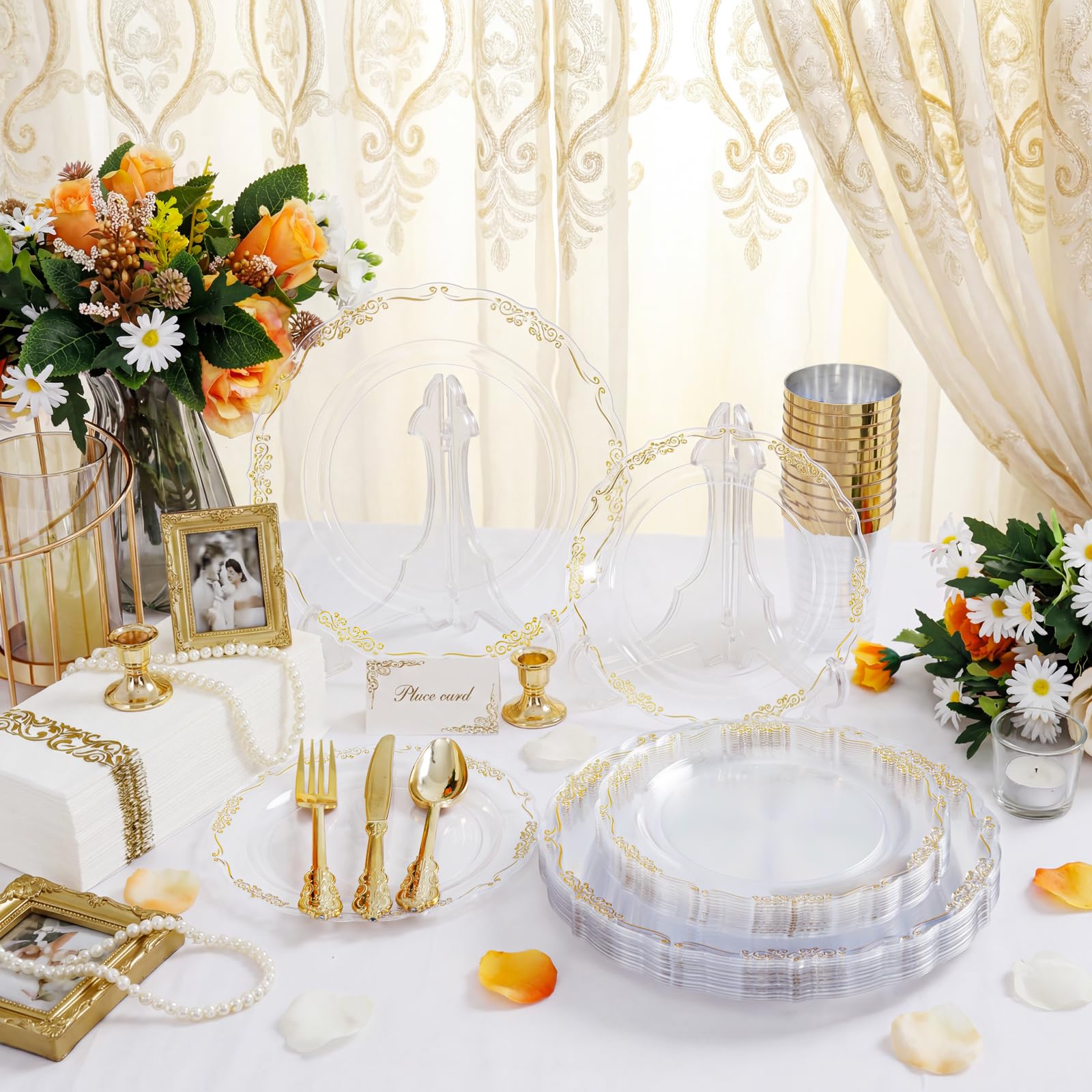 Elegant Disposable Dinnerware Set with Plates, Cups and Cutlery