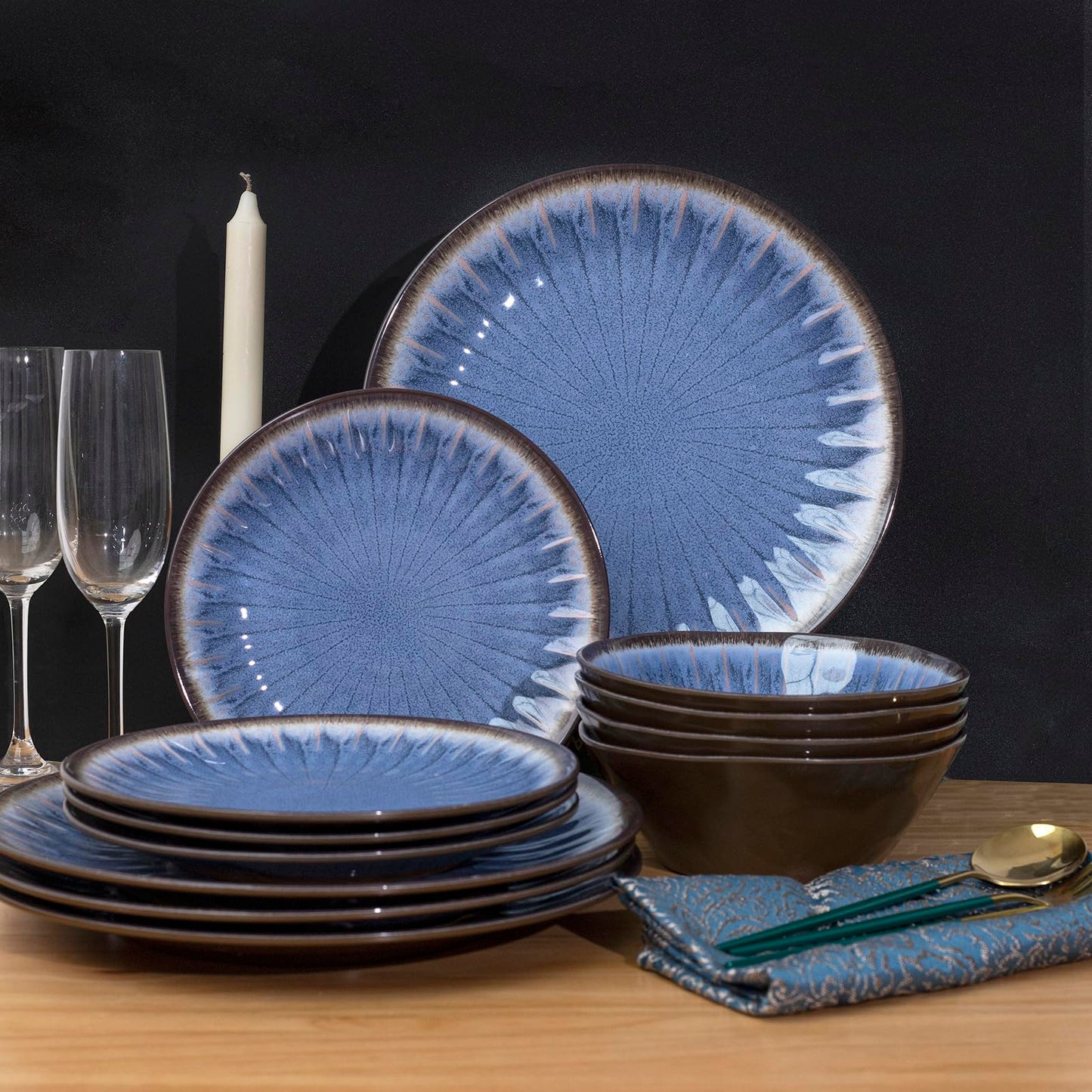Melamine Dinnerware Set with Plates and Bowls for Indoor and Outdoor Use