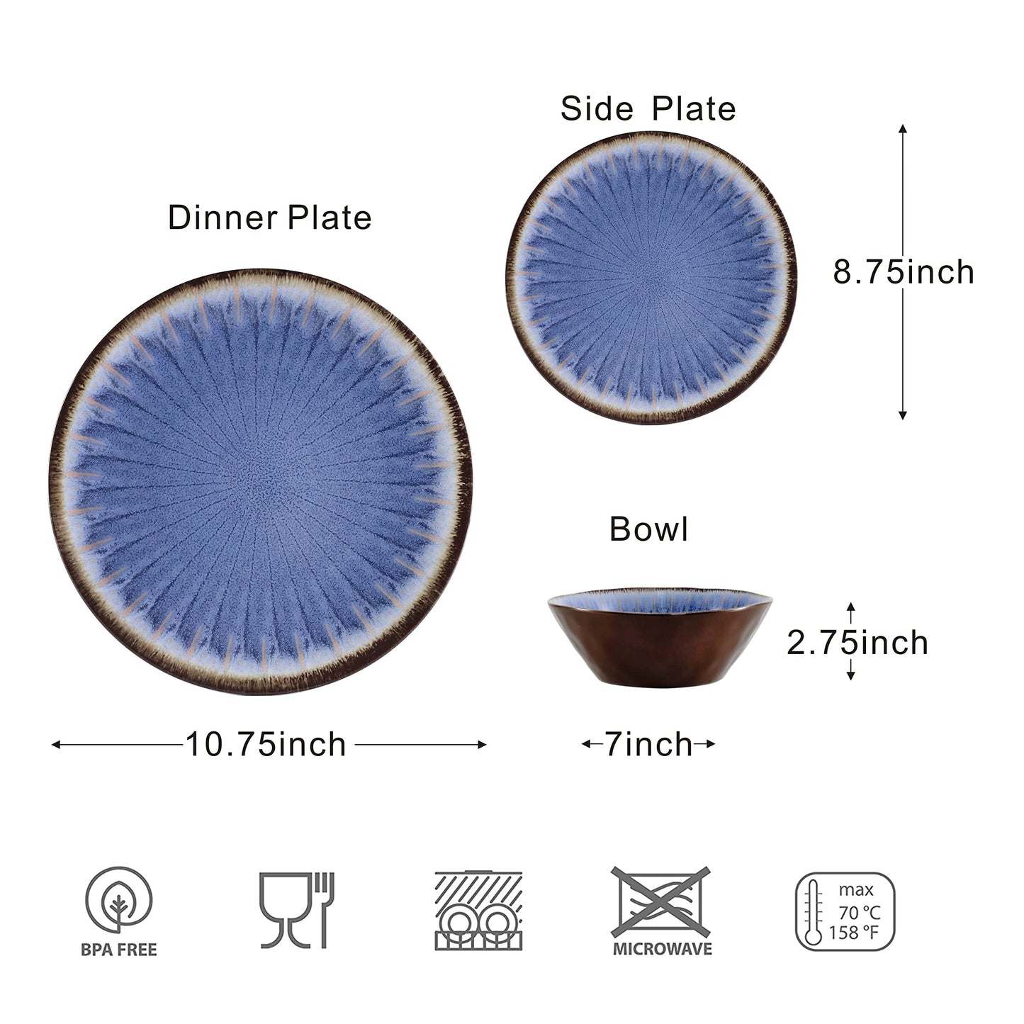 Melamine Dinnerware Set with Plates and Bowls for Indoor and Outdoor Use
