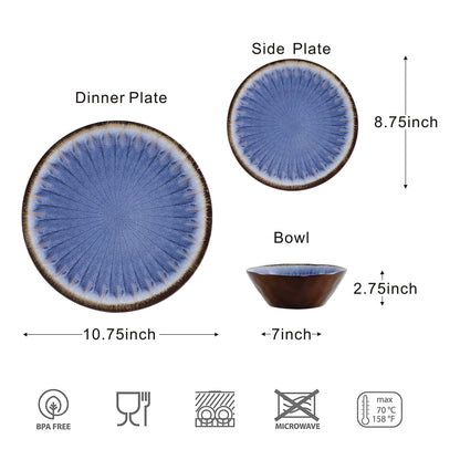 Melamine Dinnerware Set with Plates and Bowls for Indoor and Outdoor Use