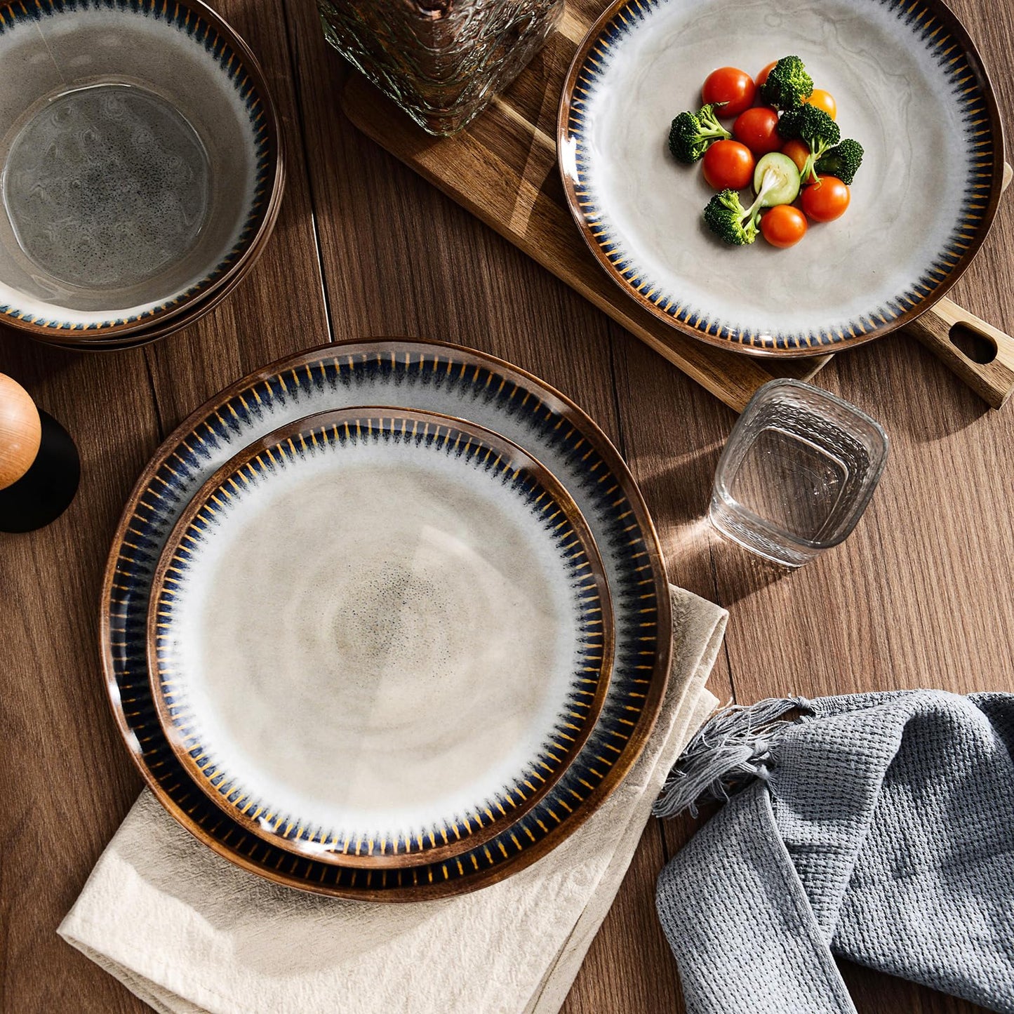 Melamine Dinnerware Set with Plates and Bowls for Indoor and Outdoor Use