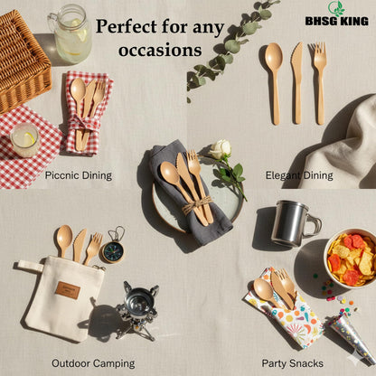 Premium Bamboo Cutlery Set with Rolled Napkins for Events