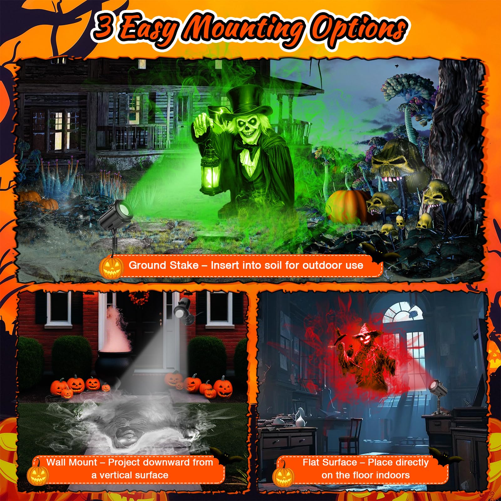 HoneyFair 12 in 1 Halloween Decorations Outdoor 3D Dynamic Projector Light