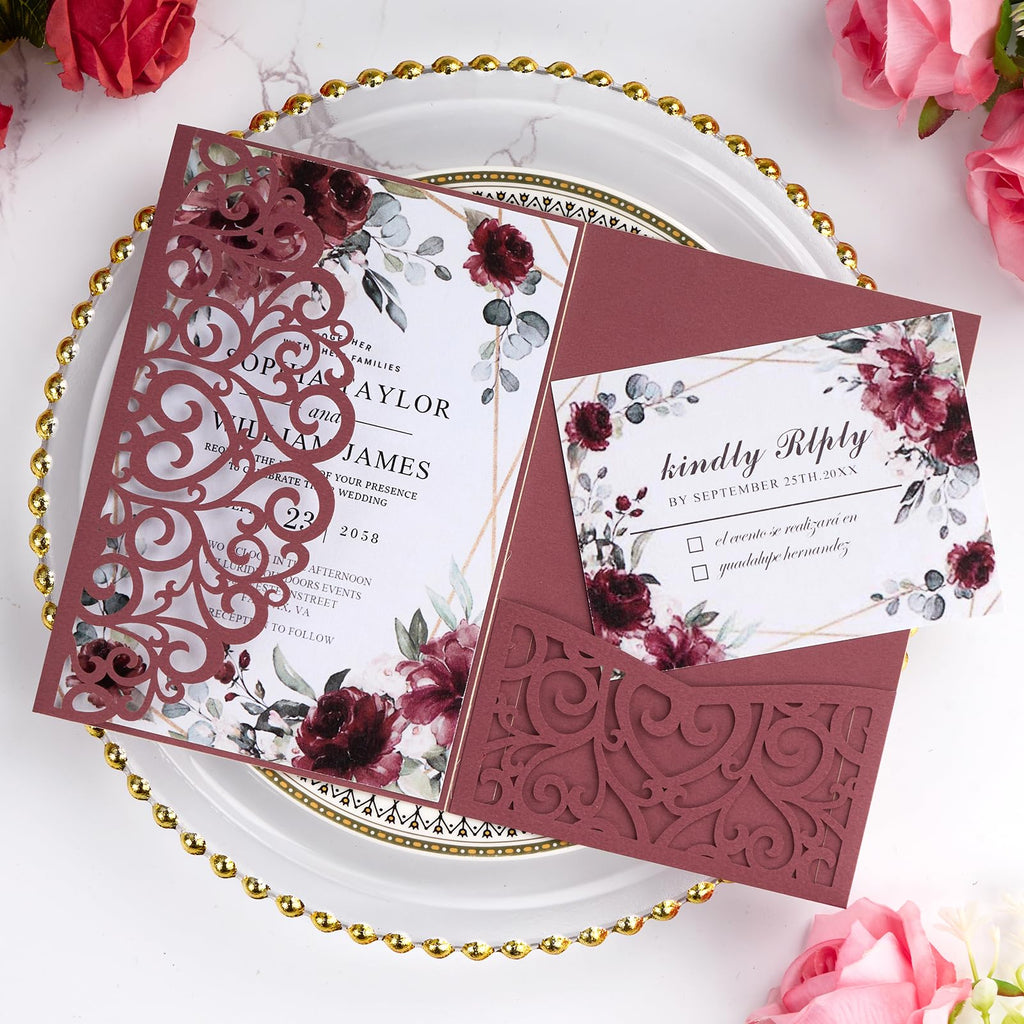 Laser Cut Wedding Invitations with Envelopes and RSVP Cards