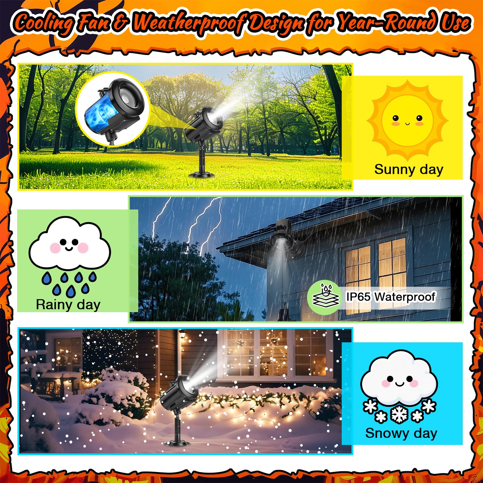 HoneyFair 12 in 1 Halloween Decorations Outdoor 3D Dynamic Projector Light