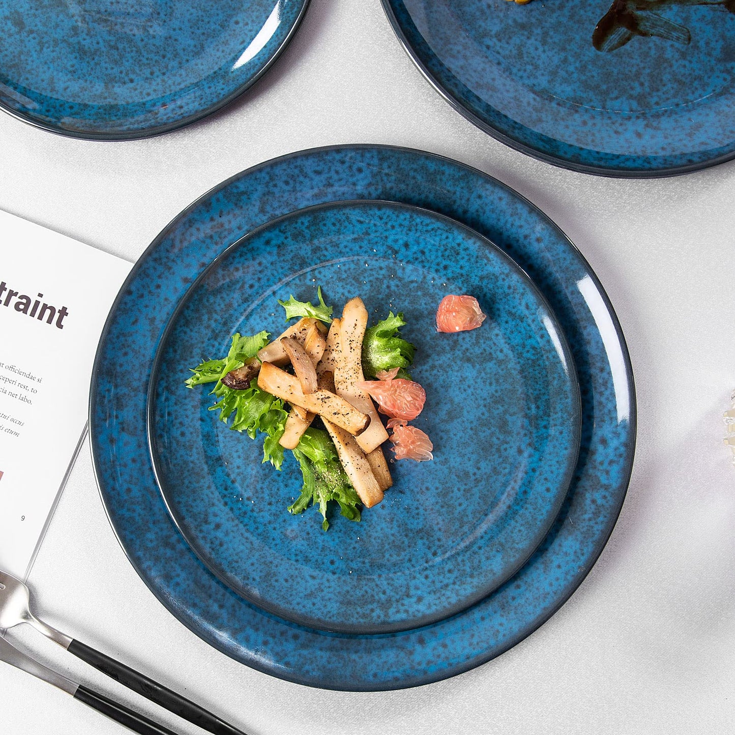 Blue Melamine Dinnerware Set with Plates and Bowls for Everyday Use