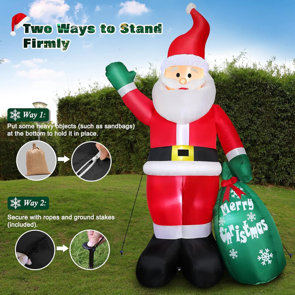 Christmas Santa Claus Inflatable Outdoor Decoration with LED Lights and Gift Bag