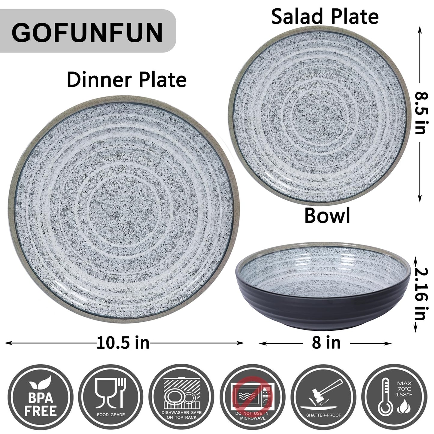 Melamine Dinnerware Set with Plates and Bowls for Everyday Use