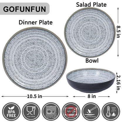 Melamine Dinnerware Set with Plates and Bowls for Everyday Use