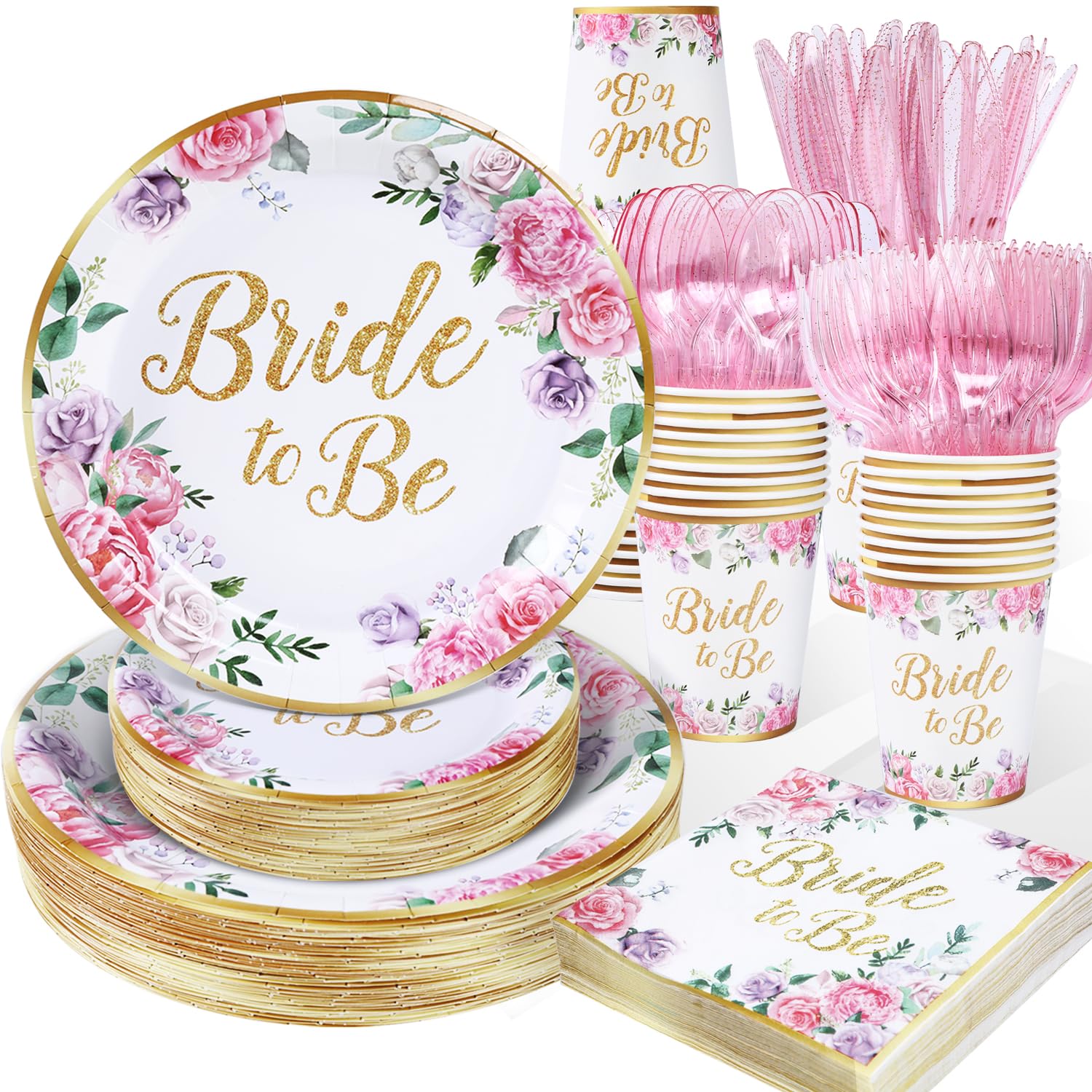 Floral Bridal Shower Tableware Set with Plates, Napkins and Cups
