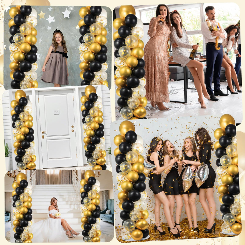 Black and Gold Balloon Column Stand Kit for Party Decorations