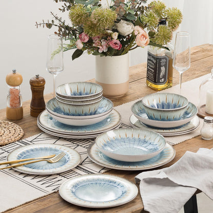 Melamine Dinnerware Set with Plates and Bowls for Indoor and Outdoor Use