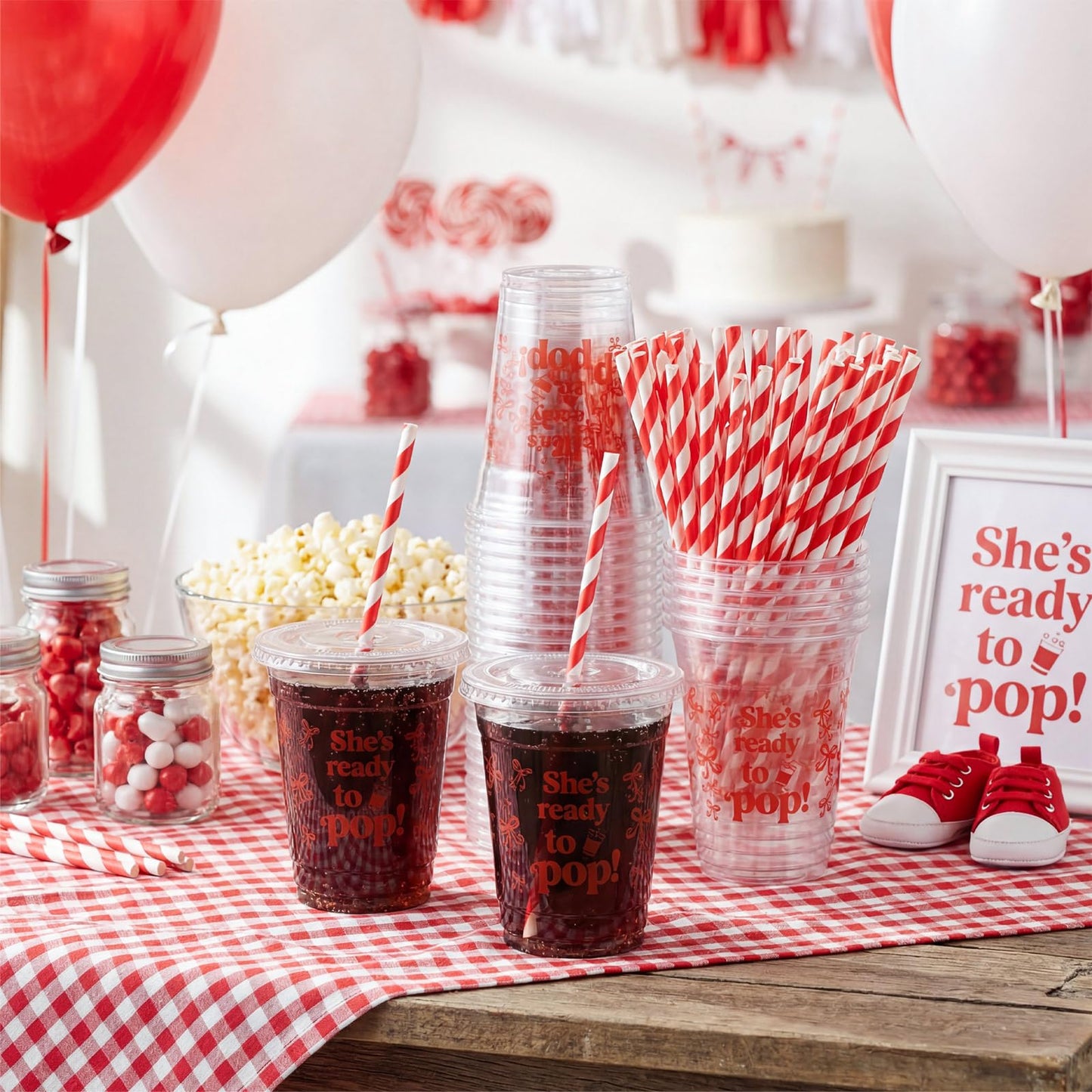 Red Plastic Cups with Lids and Straws for Party Drinks and Events