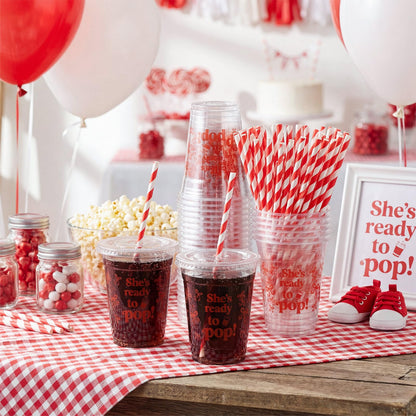 Red Plastic Cups with Lids and Straws for Party Drinks and Events