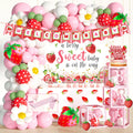 Strawberry Baby Shower Decorations Set with Backdrop, Balloons and Banner