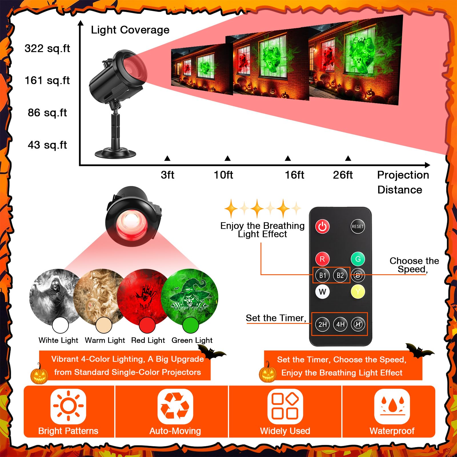 HoneyFair 12 in 1 Halloween Decorations Outdoor 3D Dynamic Projector Light
