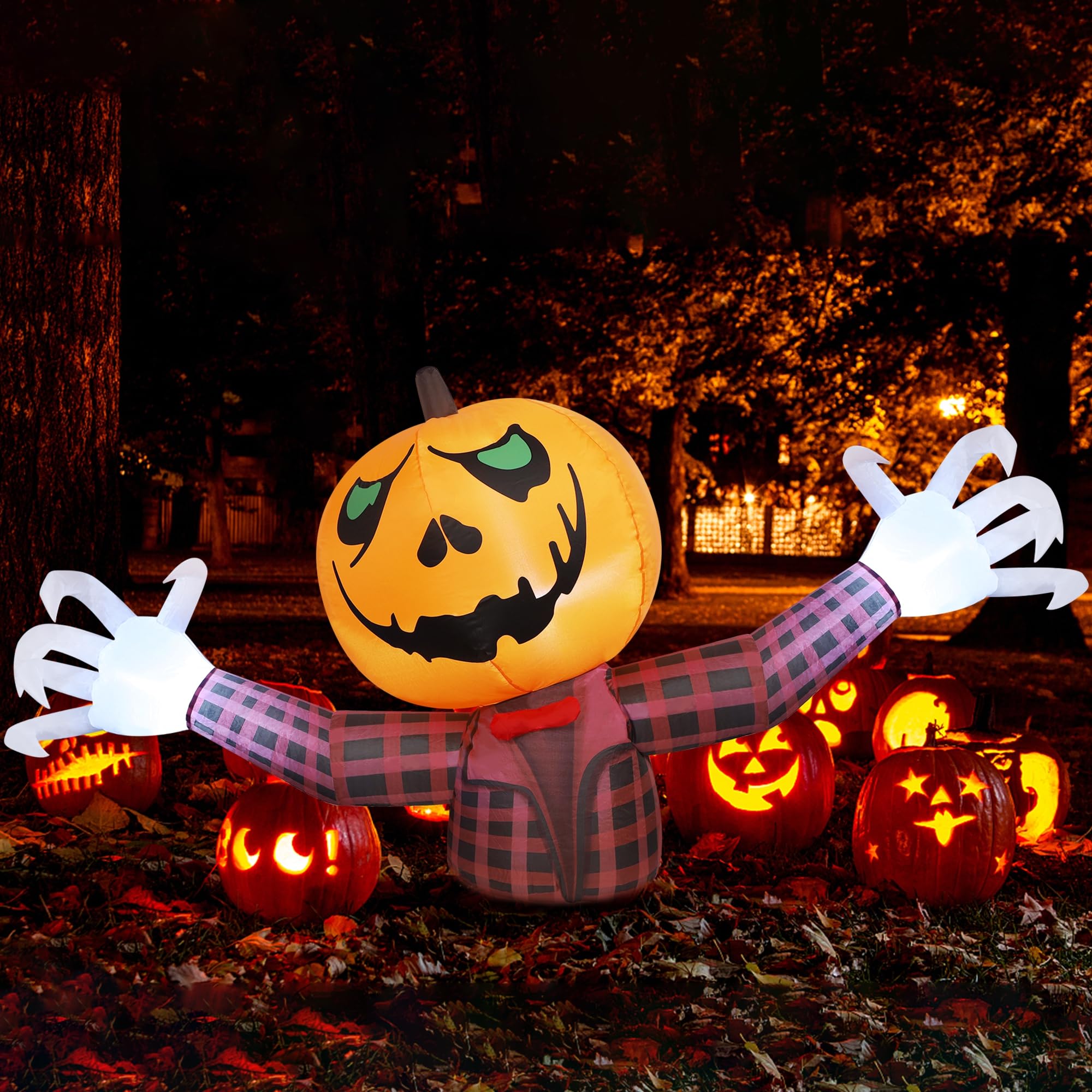 Youngfan 7FT Long Halloween Inflatable Outdoor Decorations Pumpkin Ghost