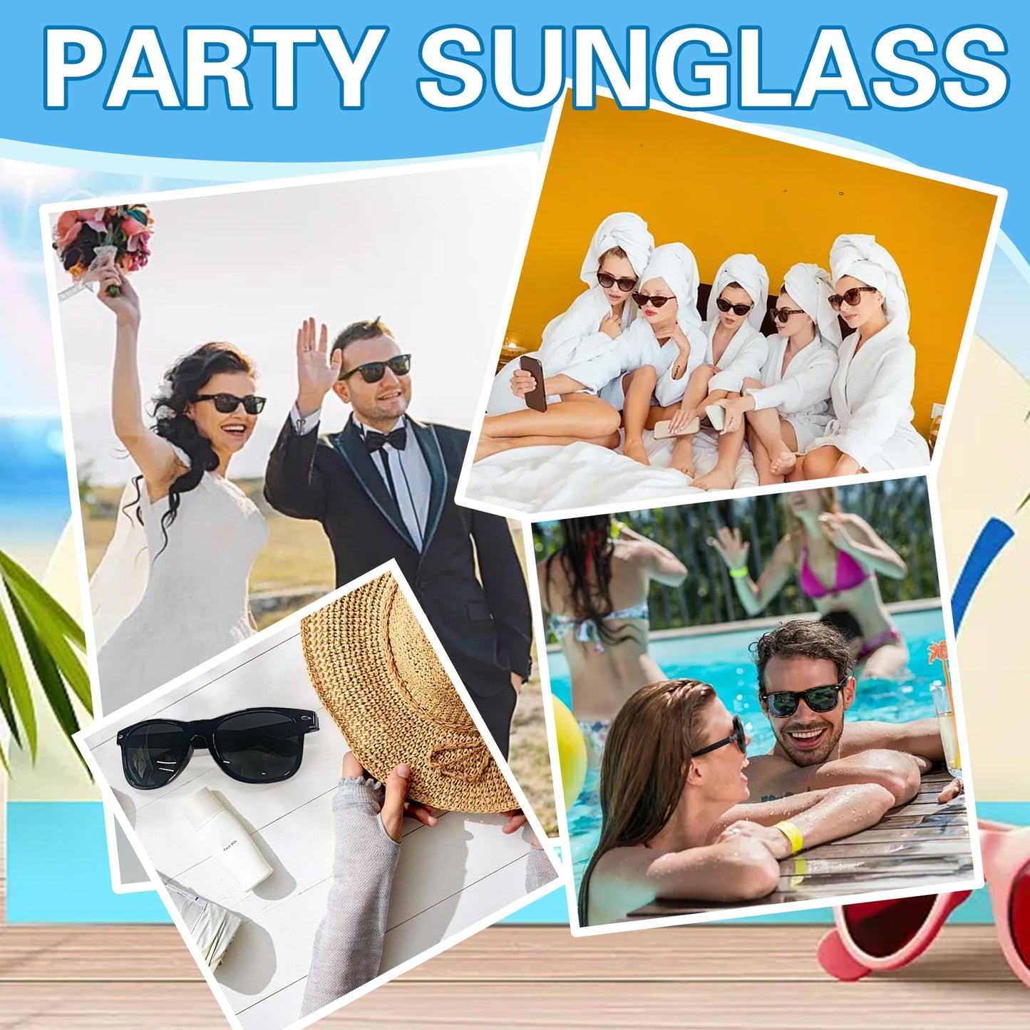 PPXMEEUDC 18 Pack Party Sunglasses Bulk for Weddings Birthday Pool Party Supplies