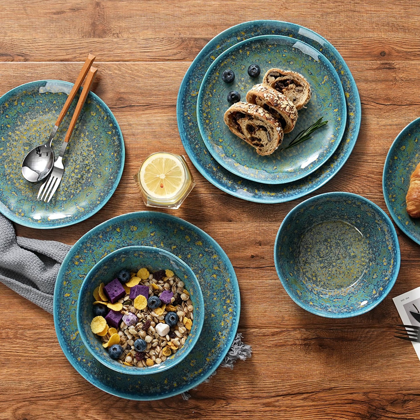 Melamine Dinnerware Set with Plates and Bowls for Indoor and Outdoor Use