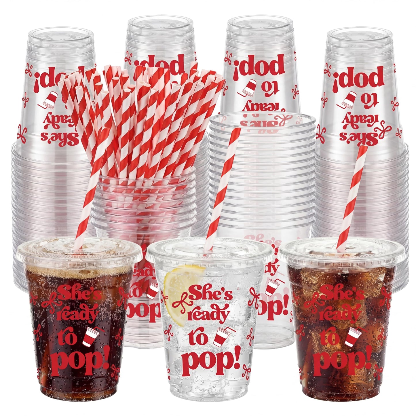 Red Plastic Cups with Lids and Straws for Party Drinks and Events