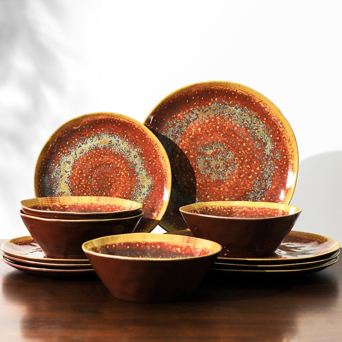Melamine Dinnerware Set with Plates and Bowls for Indoor and Outdoor Use