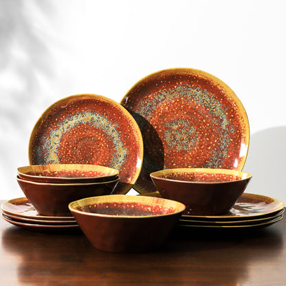 Melamine Dinnerware Set with Plates and Bowls for Indoor and Outdoor Use