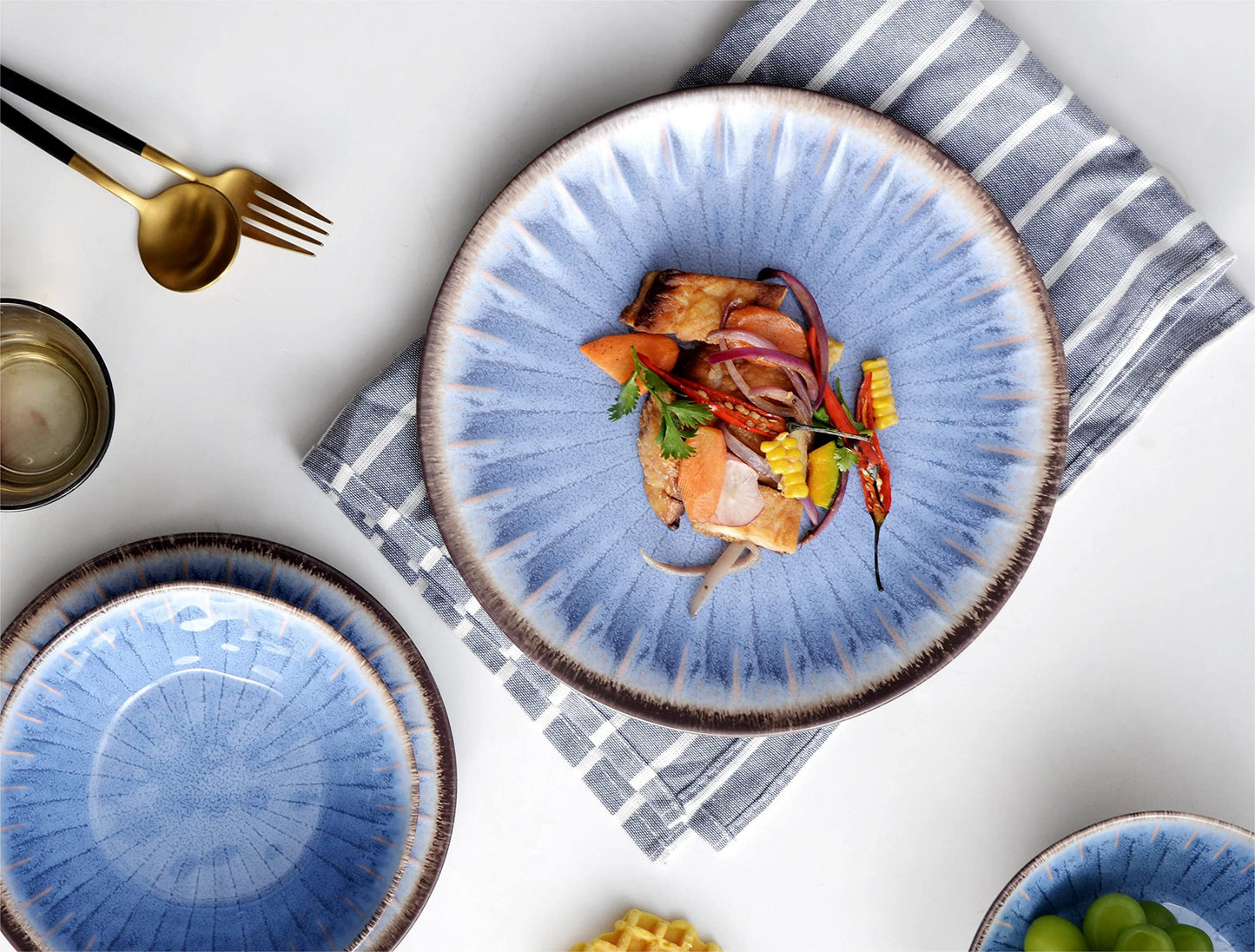 Melamine Dinnerware Set with Plates and Bowls for Indoor and Outdoor Use
