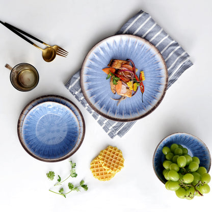 Melamine Dinnerware Set with Plates and Bowls for Indoor and Outdoor Use